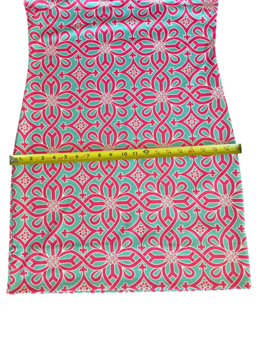 Gretchen Scott Ruff Neck 3/4 Sleeve Sheath Dress Pink Turquoise Print Sz Small - Picture 5 of 12